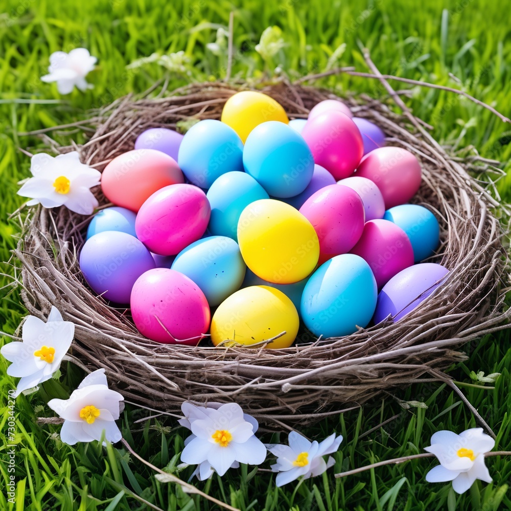Vibrant Easter Celebration with Spring Flowers Vibrant Easter Celebration with Spring Flowers