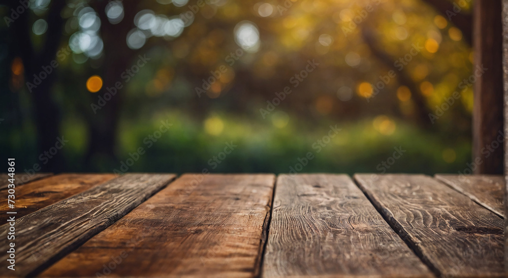 table with background, wooden table and bokeh background