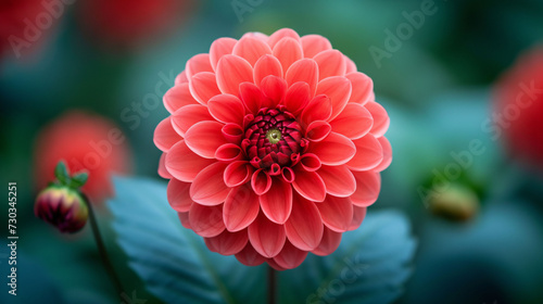 closeup red dahlia flower full bloom 