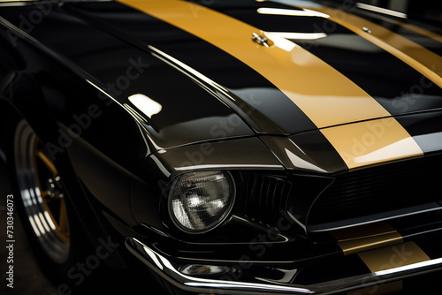 Headlamp of vintage luxury muscle car. Generative AI