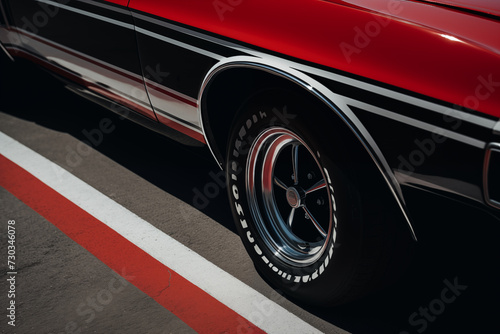 Detail side view of vintage luxury sportscar muscle car. Generative AI © Nomad_Soul