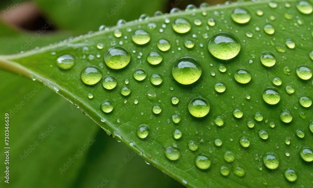 Nature's Canvas: Captivating Microcosm of Water Droplets on a Spring Leaf Nature's Canvas: Captivating Microcosm of Water Droplets on a Spring Leaf