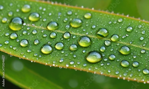 Rainfall Radiance: Exquisite Detail of Water Drops on a Green Leaf