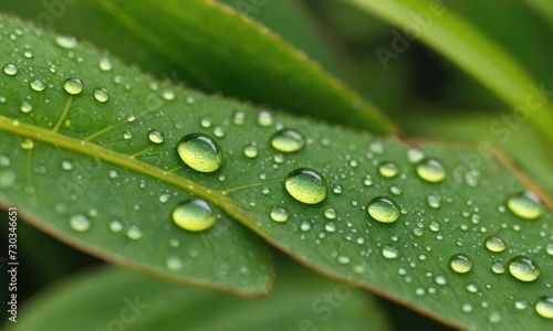 Liquid Elegance: Macro View of Fresh Raindrops on a Lush Green Leaf