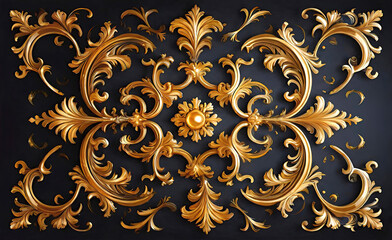 Rideaux Noir et or patrons vector illustration, golden symmetrical patterns, golden mandala, golden kaleidoscope, fantasy mystical ornaments,  © Perecciv
