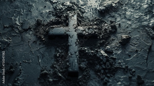 Ash Wednesday abstract representation of the religious Christian symbol marking the start of Lent, featuring a cross made of ashes