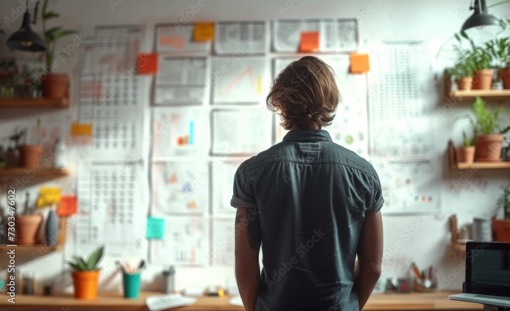 Businessman works on a sketches of a startup creative project Businessman works on a sketches of a startup creative project
