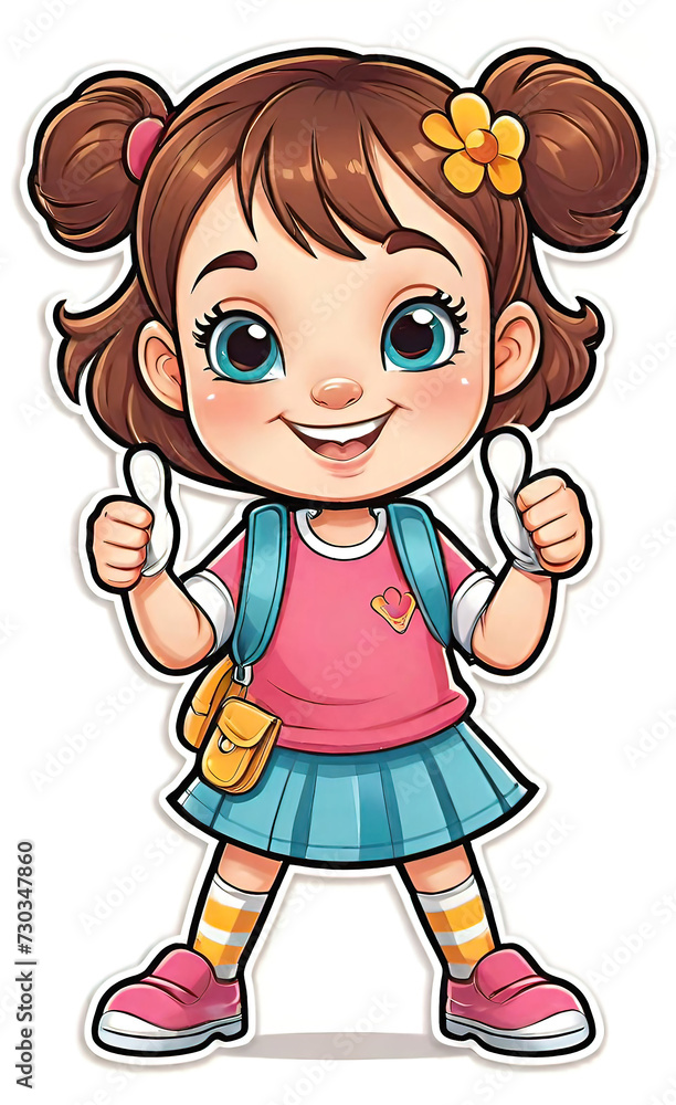 vector illustration, funny cheerful flat logo of girl holding thumbs up (like), isolated on white background, color children's drawing for illustration, sticker, background for smartphone, vector illustration, funny cheerful flat logo of girl holding thumbs up (like), isolated on white background, color children's drawing for illustration, sticker, background for smartphone,
