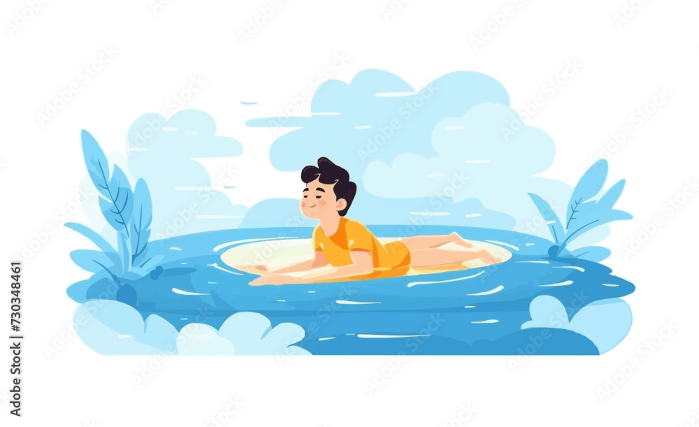 kid swiming in pool vector flat minimalistic isolated illustration