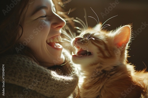 Spectacularly happy cat  fur colored brightly. Pretty background  spectacularly cuzy and cute.