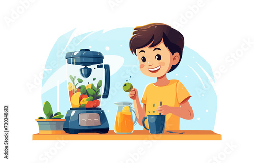 kid using blender vector flat minimalistic isolated vector style illustration