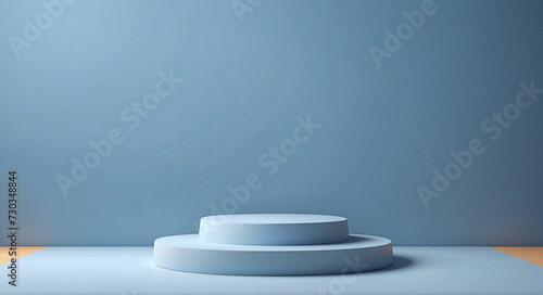 Blue 3d round podium. Mockup empty white stair for award. Round pedestal and winner podium  3d display product beige minimal scene with geometric.