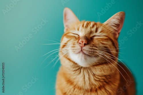 Spectacularly happy cat, fur colored brightly. Pretty background, spectacularly cuzy and cute.