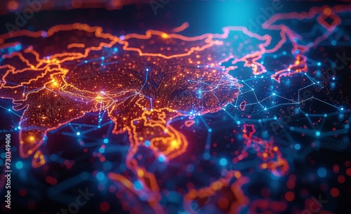 Digital map of Asia  concept of global network and connectivity  data transfer and cyber technology  business exchange  information and telecommunication