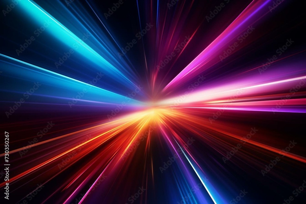 Colorful abstract background with neon rays and glowing lines. Generative AI