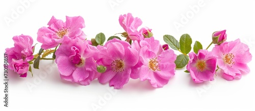 Floral card with pink moss rose flowers, isolated on white background.