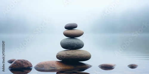  A stack of stones sitting on top a body of water