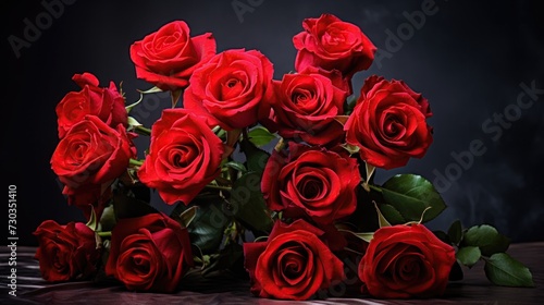 Beautiful bouquet of red roses against a dark background