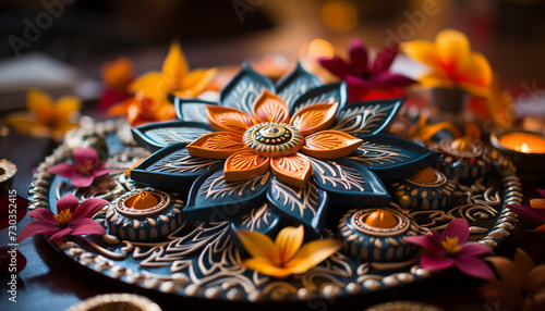 A beautiful pink flower symbolizes elegance and spirituality indoors generated by AI