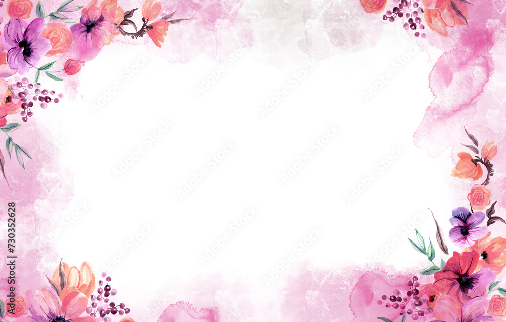 Watercolor hand painted floral background. PNG transparent illustration