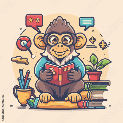 2d vector illustration colorful  animal monkey  business , TRAINING and study work hard successes 