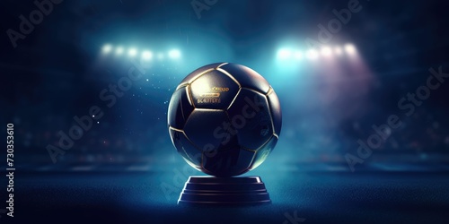 Football or Soccer with spotlight and fade-out shadow in the dark background. Copy space
