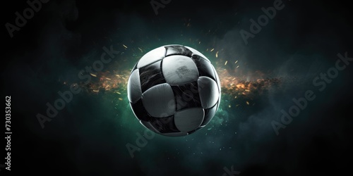 Football or Soccer with spotlight and fade-out shadow in the dark background. Copy space © PNG City