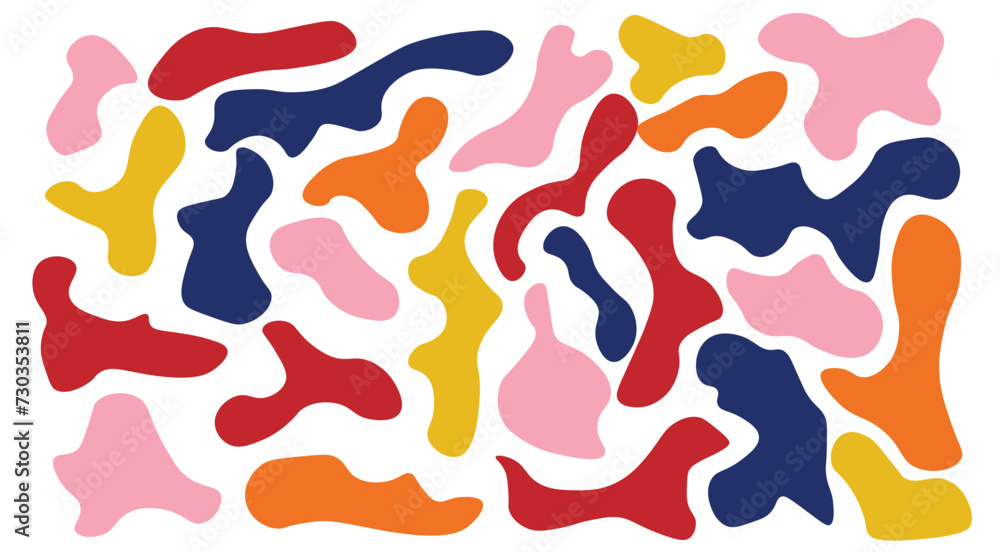 Organic colorful blob shapes. Abstract blotch shape. Random abstract liquid organic blotch shapes. Collection of modern forms and Liquid drop or fluid dynamic print. Fluid irregular colored forms145