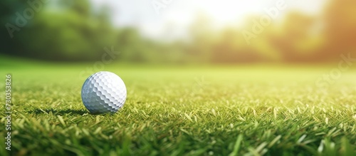Golf ball on grass in fairway green background, Banner for advertising with copy space, Sport and athletic concept, copy space
