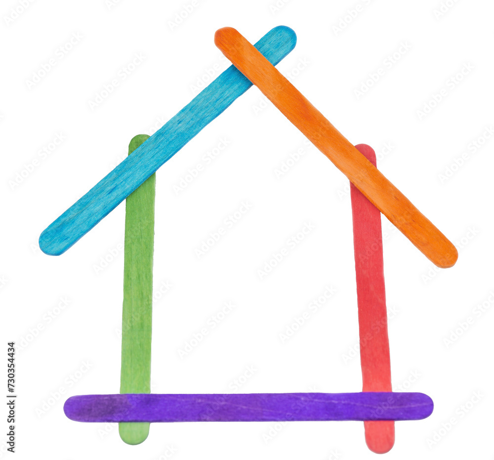 Colorful house symbol made of sticks isolated on white Colorful house symbol made of sticks isolated on white