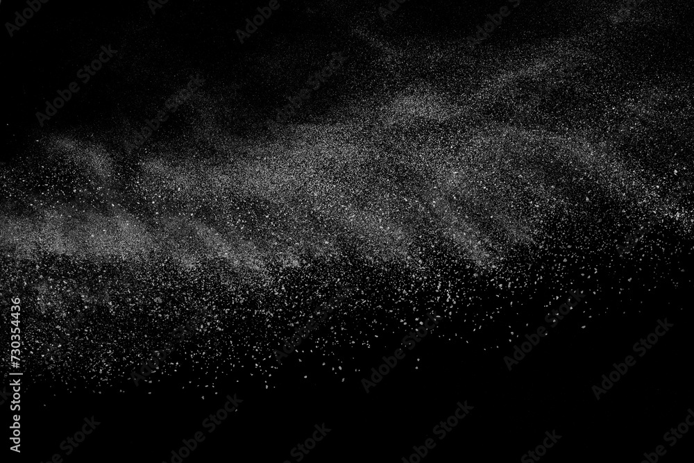 Abstract white dust on black background. Light smoke texture. Powder explosion. Splash water overlay.	
 - obrazy, fototapety, plakaty 