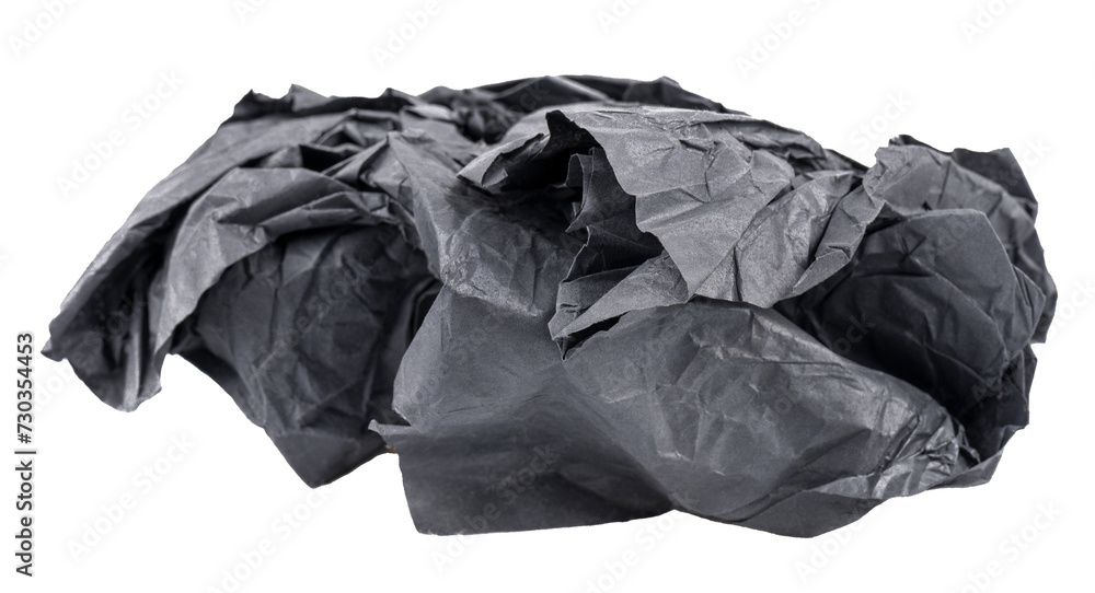 Crumpled black paper on a white background