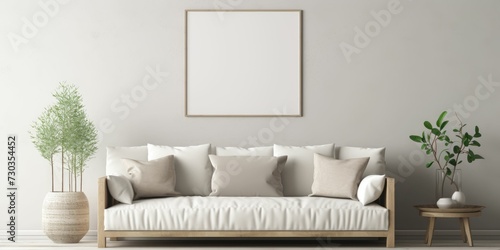 mock up poster frame in modern interior background, living room, Scandinavian style, 3D render  photo