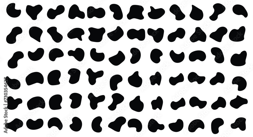 Random blob shapes. Organic blobs set. Rounded abstract organic shapes collection. Shapes of cube, pebble, inkblot, amoeba, drops and stone silhouettes. 123