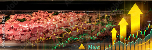 Εκτύπωση καμβά Close-up view of a meat price display at a butcher shop with various cuts of mea