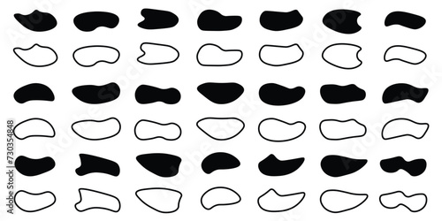 Abstract fluid blob shapes vector set. Paint liquid black blotch shapes. Amoeba blob shape in modern style,  Random shapes. Organic black blobs of irregular shape. Abstract blotch, inkblot and pebble photo