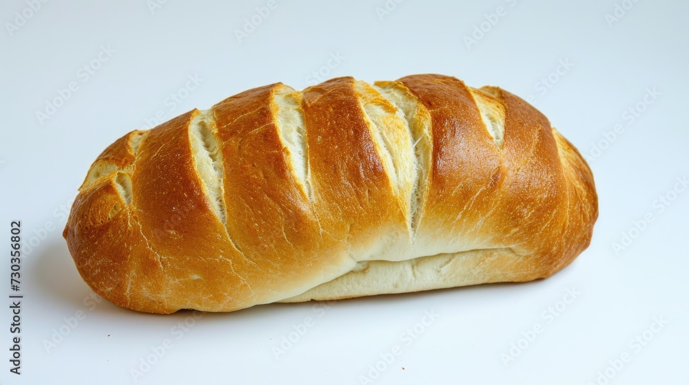 Loaf of fresh bread on white background