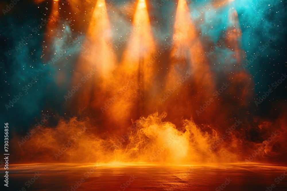 stage opening background with light effects and smoke