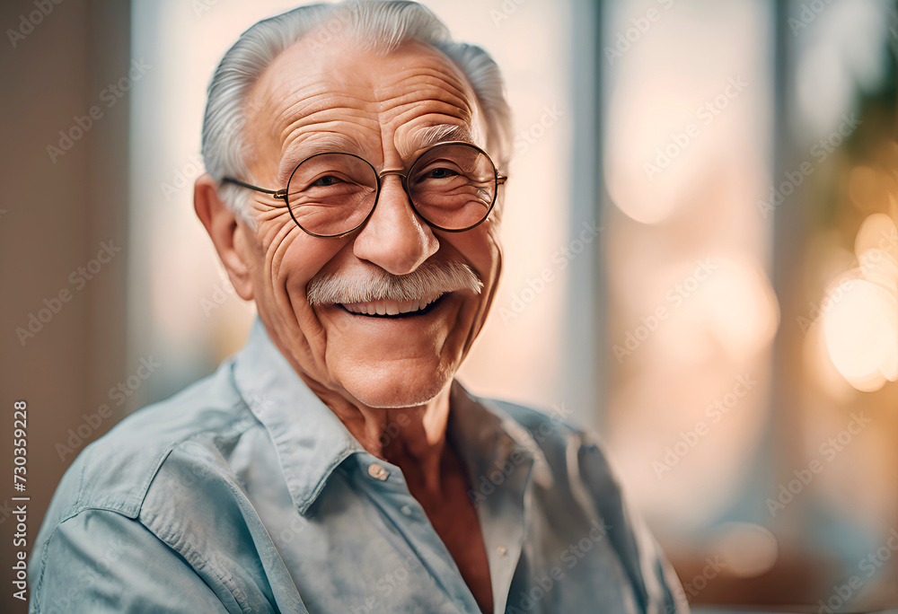 Portrait of a cute, smiling grandfather in glasses on a light background. Copy space. Portrait of a cute, smiling grandfather in glasses on a light background. Copy space.