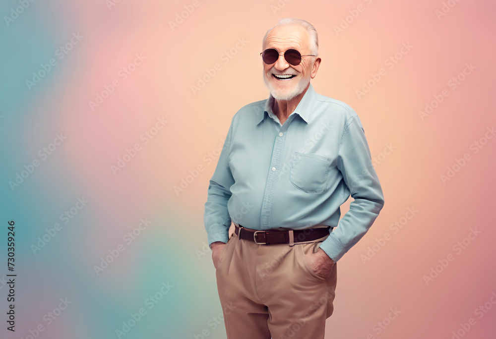 Portrait of a cute, smiling grandfather in glasses on a light background. Copy space. Portrait of a cute, smiling grandfather in glasses on a light background. Copy space.