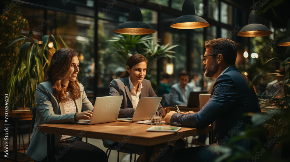 attractive people having a business meeting in a modern cafe. People meeting communication business brainstorming, teamwork concept. attractive people having a business meeting in a modern cafe. People meeting communication business brainstorming, teamwork concept.