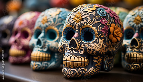 Mexican culture celebrates Day of the Dead with colorful skulls generated by AI