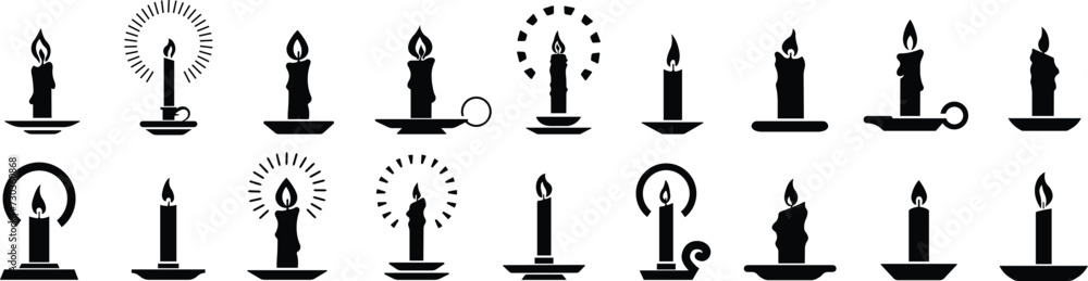 Candle in holder icon in flat style set. isolated on transparent background represent the traditions symbol of the Easter season Candles in candlesticks burning Candlelight flame vector for apps, web