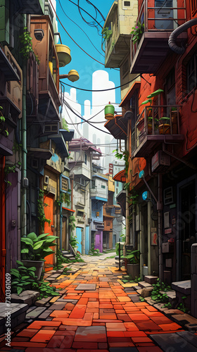 Cool illustrated side street, side street, beautiful illustrated street