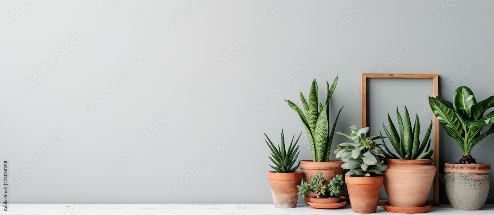 Small potted plants in a standing picture frame.