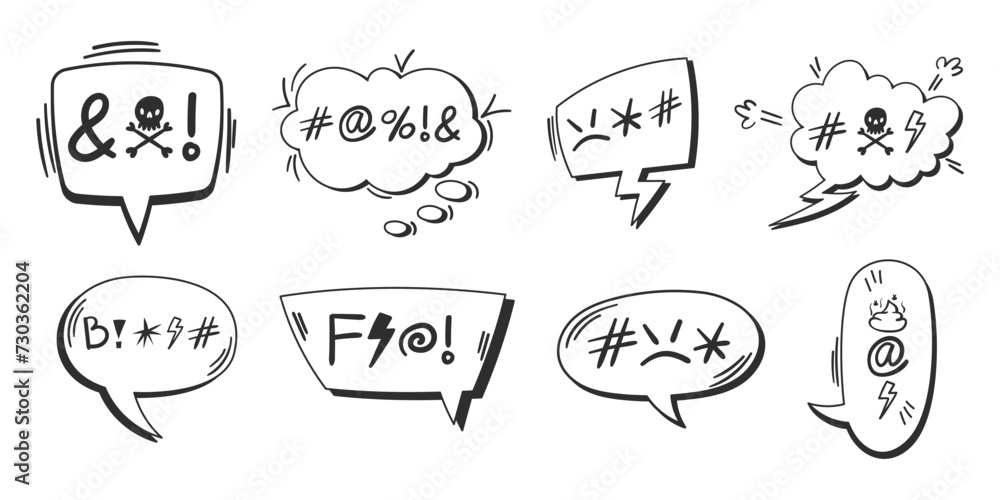 Swear speech bubble Collection. Censored text in dialogue chat box. Comics style vector illustration. Swear speech bubble Collection. Censored text in dialogue chat box. Comics style vector illustration.