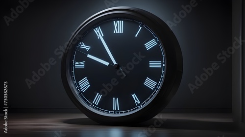 alarm clock on a table, dark empty room, analog watch, time, isolated, old analog clock
