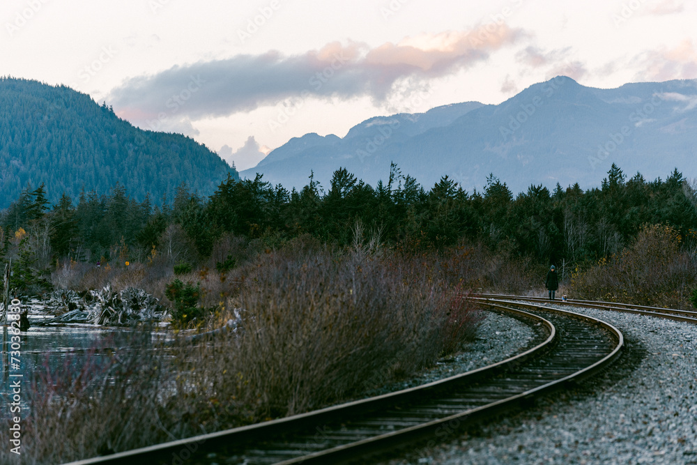 Railway in Squamish in British Columbia, Canada during Winter