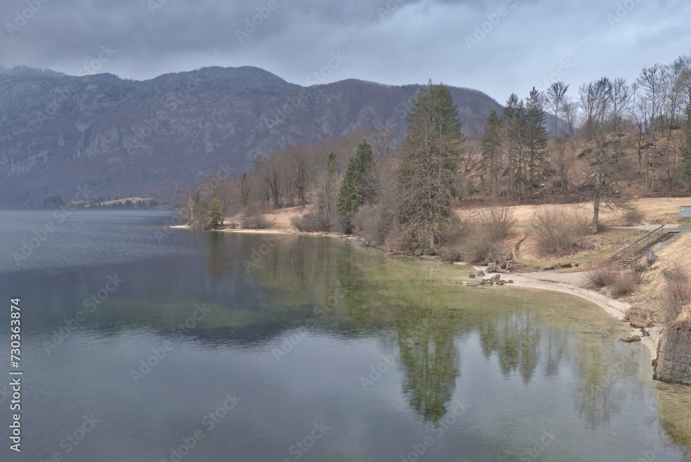 slovenia bohynj lake in winter