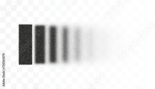 Vanishing, information diffusion, dispersion visualization. Motion graphic design element. Noise halftone grain gradient, stipple texture. Dot dissemination, blur effect. Flow energy, big data concept